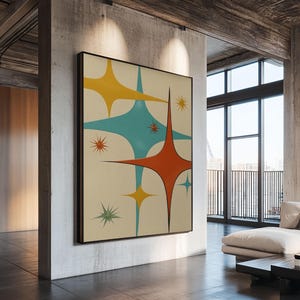 Art Deco Star Burst Canvas Print Wall Art, Retro 50s Style, Starburst, Mid-Century Modern Wall Art