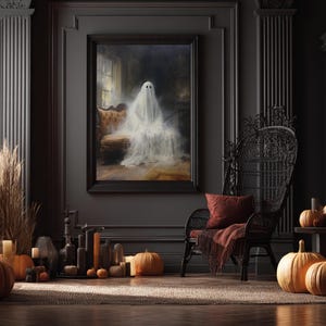 The Ghost Sits On The Sofa, Framed Canvas or Canvas Print, Gothic Victorian Halloween Painting, Cool Halloween Decor image 15