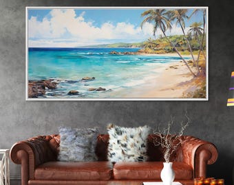 Palm Tree Beach Print, Beach Art, Framed Canvas Art, Original Beach Painting, Palm Tree Poster, Landscape Painting, Tropical Decor