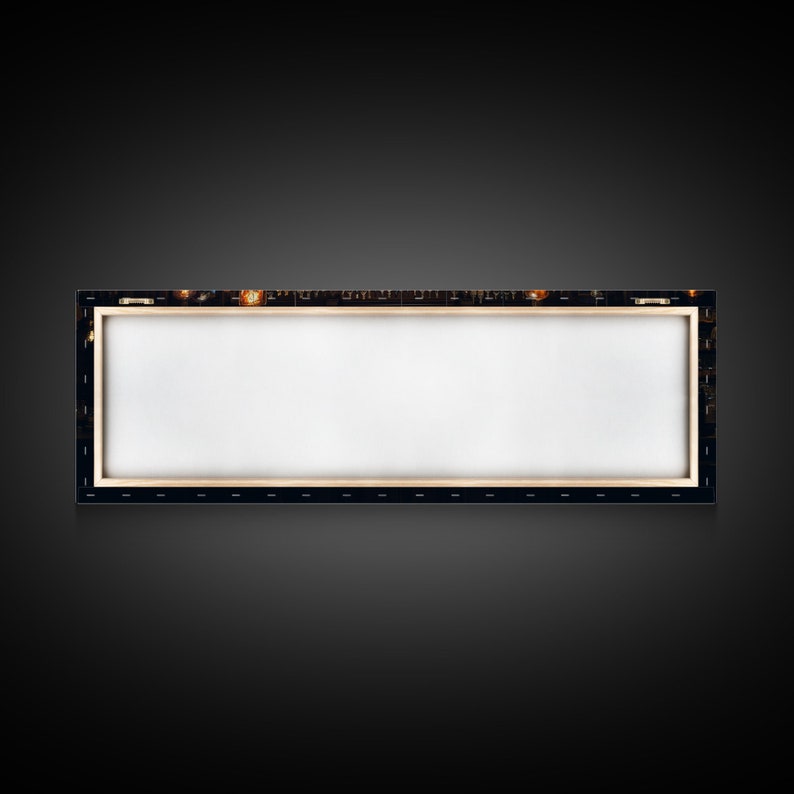 May include: A blank canvas stretched over a wooden frame, ready for painting. The frame is made of dark wood and has a black border around the canvas.