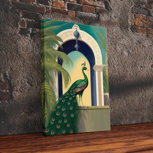 Watercolor Painting Canvas Print of a Colorful Peacock, Framed Canvas Print, Living Room Wall Decor