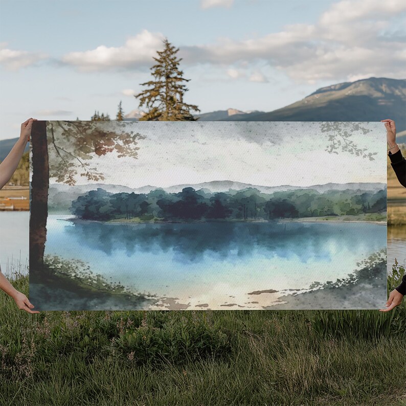 Blue Lake Art | Framed Canvas Print | Blue Lake Painting | Lake House Decor | Guest Room Landscape Painting | Wallowa Lake Painting image 14