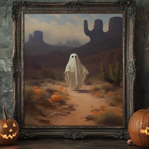Wild West Cowboy Ghost, Western Halloween Decor, Framed Canvas Print, Halloween Canvas Art, Cowboy Halloween, Southwestern Art image 3