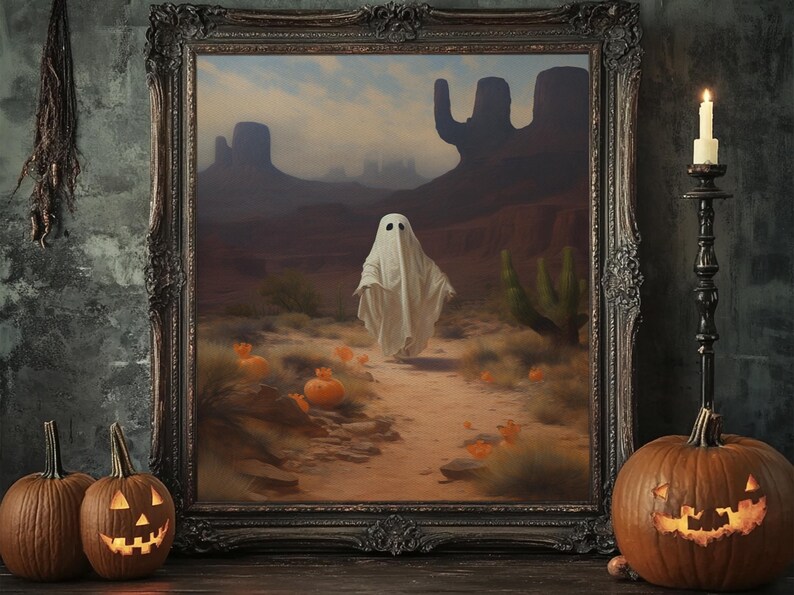 Wild West Cowboy Ghost, Western Halloween Decor, Framed Canvas Print, Halloween Canvas Art, Cowboy Halloween, Southwestern Art image 3