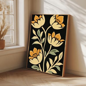 Floral Framed Canvas Wall Art Flower Print, Wood Framed Boho Modern Wall Art Boho Wall Decor Living Room Wall Art