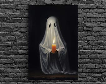 Victorian Halloween Art, Ghost Holding A Candle, Framed Canvas Print or Canvas, Dark Academia, Haunting Ghost, Halloween Decor