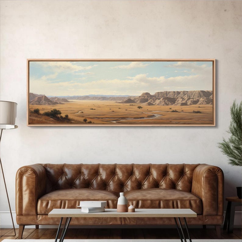 Panoramic Watercolor of Badlands National Park, North Dakota Wall Art, Landscape Painting Travel Art image 2