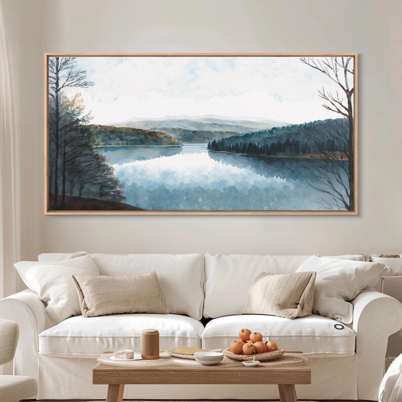 Art du lac bleu | Impression sur toile encadrée | Tableau Blue Lake | Décoration Lake House | Peinture de paysage de chambre d'amis | Tableau sur le lac Détroit image 6