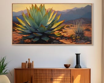 Southwestern Wall Art, Agave Desert Canvas Print Ready to Hang Large Print, Oil Painting, Landscape Wall Art, Desert Decor