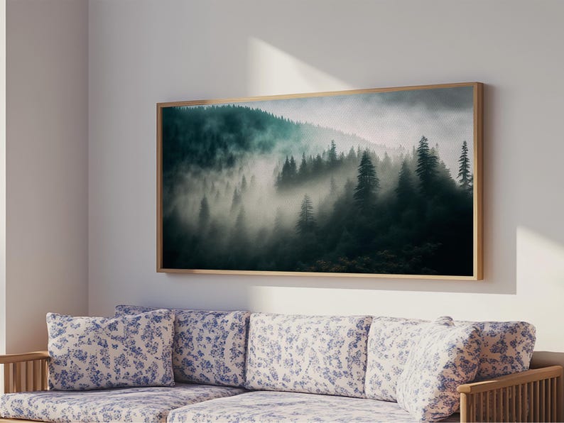 Foggy Forest wall art, relaxing art, zen art, framed canvas print, foggy landscape, trendy decor image 13