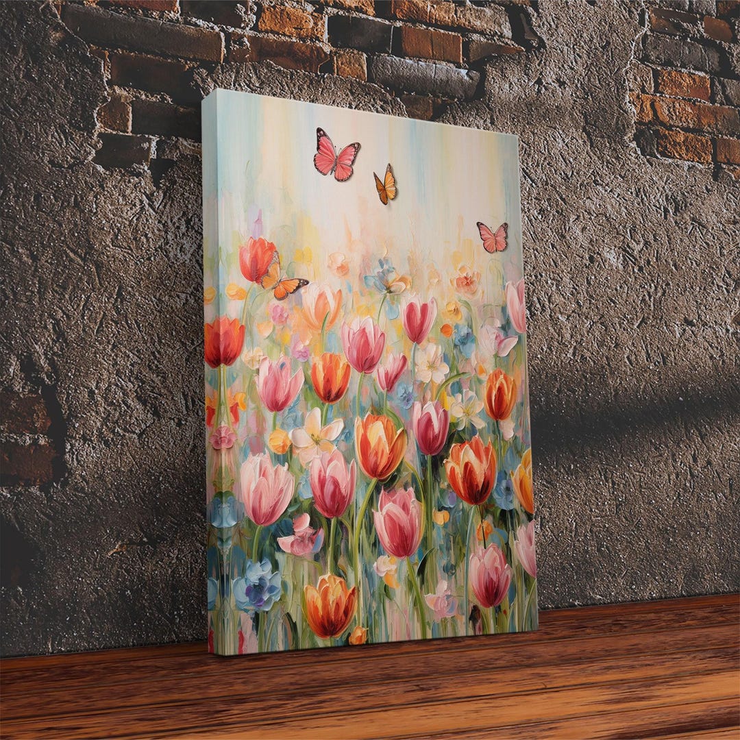 Tulip Field Wall Art, Flower Wall Print, Colorful Art, Butterfly Art ...