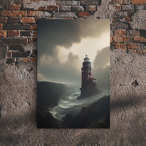 Lighthouse Protecting the Cliffs, Framed Canvas Print, Ready To Hang Framed Wall Art, Living Room Wall Hanging