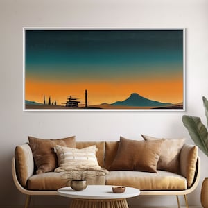 Orange and Teal Sunset Abstract Art, Framed Ready To Hang Canvas Print, beautiful wall art, guest room decor