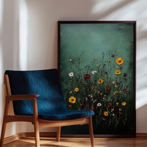 Wildflower Field Framed Canvas Print Wall Art, Vintage Botanical Landscape Print, Floral Decor, Modern Farmhouse Canvas Art, Boho Minimalist