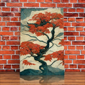 Japanese Maple Tree, Japanese Style Art, Canvas Print, Abstract Tree Art, Ready To Hang Wall Art