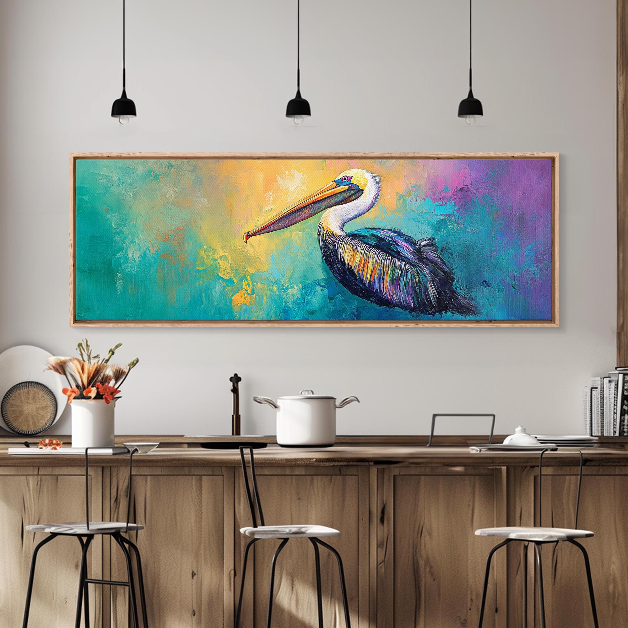 Pelican Abstract Framed Canvas Print Coastal Bird Wall Art, Vibrant ...