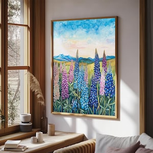 Lupine Flowers, wildflower painting, California poppy art, floral wall art, cottagecore wall art, Canvas Print, guest room art, boho art