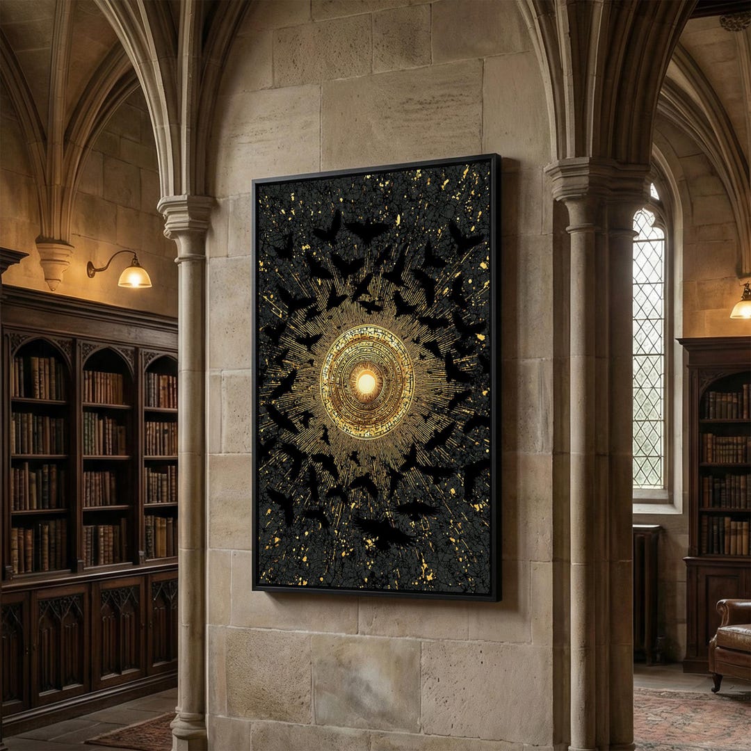 Sun Wheel Rune Canvas Art Norse Ravens and Sun Wheel, Canvas Gold Art Viking Decor ...