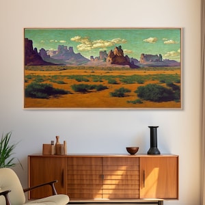 Pueblo Style Art, Painting Of the Arizona Desert, Wall Decor, Ready To Hang Framed Canvas Print, Oversize Wall Art