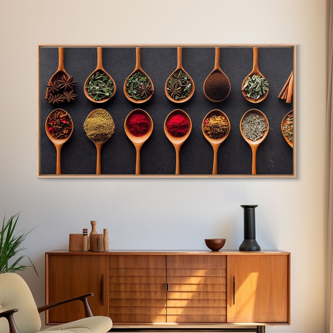 Kitchen Wall Decor, Herbs and Spices, Framed Canvas Print, Dining Room ...