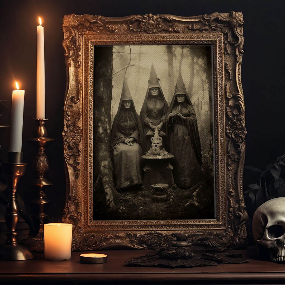 The Coven, Victorian Witches, Vintage Tintype Style Photograph, Framed
