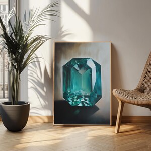 Watercolor Painting Print of an Emerald, Genstones Painting, Gemstone Painting, Emerald Wall Art, Emerald Green Home Decor, Kitsch Art immagine 20