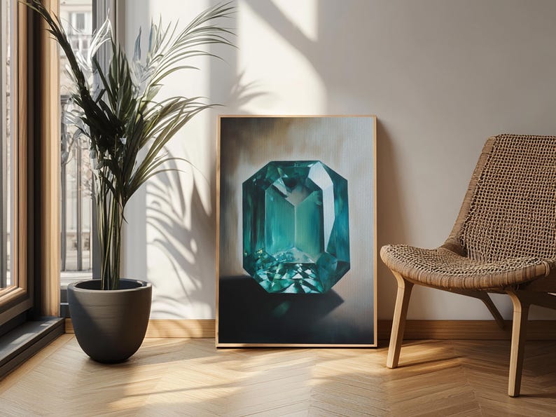 Watercolor Painting Print of an Emerald, Genstones Painting, Gemstone Painting, Emerald Wall Art, Emerald Green Home Decor, Kitsch Art immagine 20
