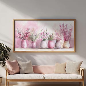 Elegant Floral Vases Framed Canvas Print Rustic Cottagecore Wall Art Botanical Prints Wildflower Art Living Room Farmhouse Decor