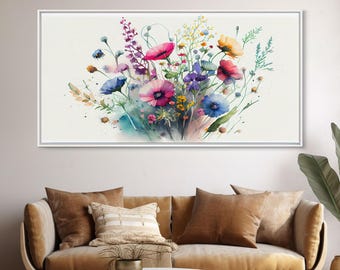 Wildflowers, Watercolor Floral Print, Framed Canvas Art, Beautiful watercolor flower art