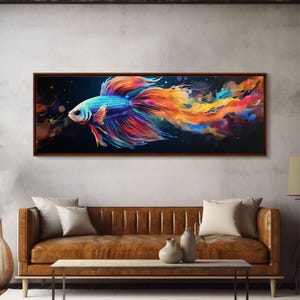 Pintura de pez Betta, arte mural, impresión en lienzo enmarcado, pez luchador siamés, arte mural de acuario, pintura colorida de pez mascota imagen 19