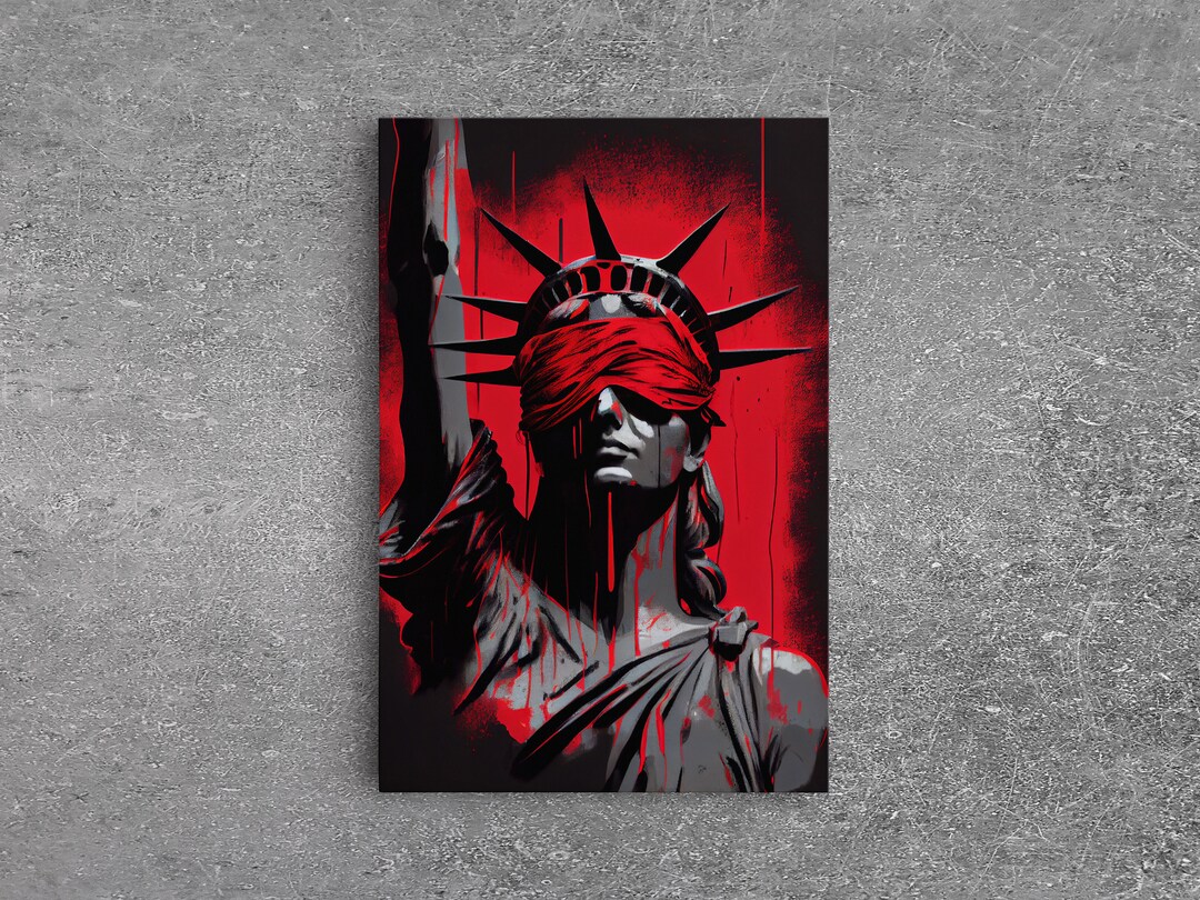 Blindfolded Statue of Liberty Graffiti Art, Framed Canvas Print