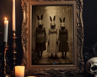 The Bunny Cult, Occult Decor, Witchcraft Art, Framed Canvas Print, Halloween Wall Art, Dark Academia, Creepy Photography, Found Footage Art