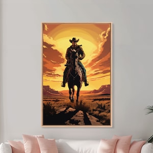 Cowboy Wall Decor, 12x18 Art Print, Equestrian Wall Art, Western Decor, Southwestern Art, Wild West Painting Wall Art, Framed Canvas Print