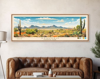 Saguaro National Park Panoramic Arizona Travel Art, National Park Print, Minimalist Travel Art, Midcentury Modern Style Landscape