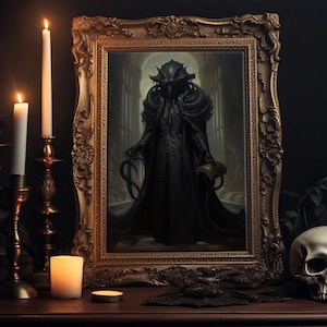 Victorian Portrait of Cthulhu, Gothic Art, Framed Canvas Print, Halloween Decor, The Gentleman Cthulhu, Goth Art