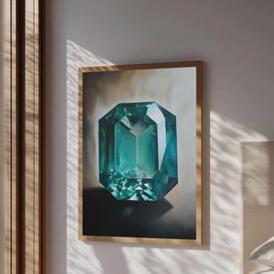Watercolor Painting Print of an Emerald, Genstones Painting, Gemstone Painting, Emerald Wall Art, Emerald Green Home Decor, Kitsch Art immagine 6