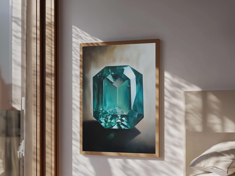 Watercolor Painting Print of an Emerald, Genstones Painting, Gemstone Painting, Emerald Wall Art, Emerald Green Home Decor, Kitsch Art immagine 6