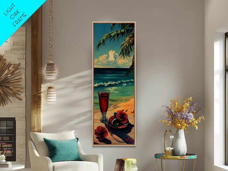 Tropical Landscape Coastal Art Canvas Framed, Beach Art for Living Room