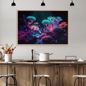Coral Reef art, synthwave aesthetic ocean art, framed canvas art, framed wall art canvas print image 18