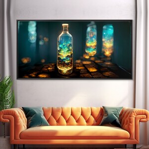 Miniature world in a bottle canvas print, high fantasy wall art, magical wall art, ready to hang wall art