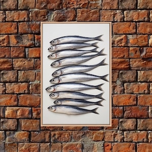 Sardines Art Print - Framed Canvas Art - Oil Painting Still Life Print - French Kitchen Art - Restaurant Art - Sardine Still Life - Fish Art