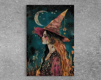 Portrait of A Wildflower Witch, Cottagecore, Framed Canvas Print, Beautiful and Enchanting Wall Art, Floral Witch, Witchy Wall Art