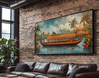 Mural of Kerala, Framed Canvas Print, Lush Jaipur Garden Wall Art Mural, Vibrant Green Canvas Art, Indian Wall Art, Highly Detailed Decor