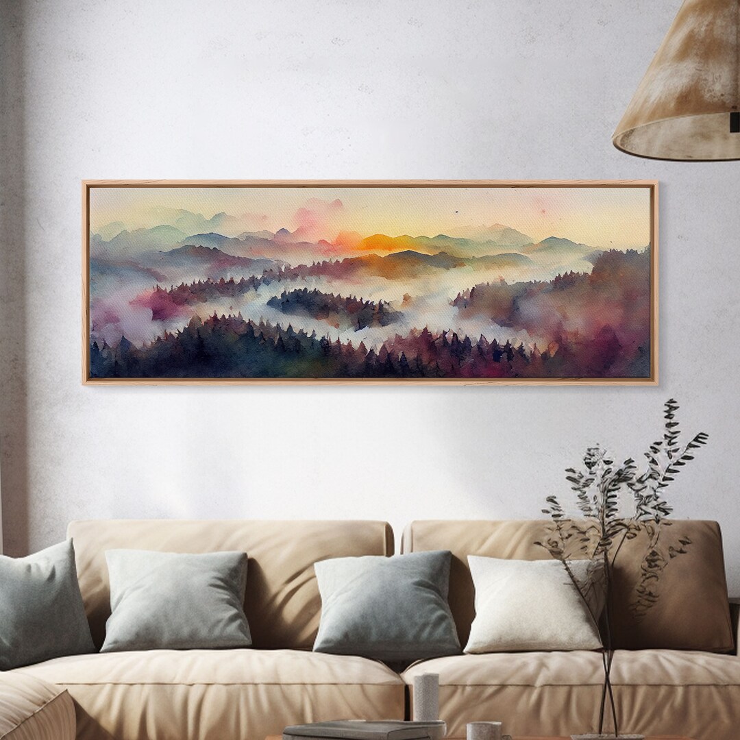 Dramatic Watercolor Sunset Landscape, Ready to Hang Canvas Print