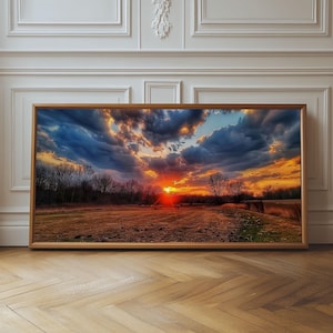 Sunset Over an Oklahoma Field, Framed Canvas Print, Photography Style Wall Art, Beautiful Home Decor