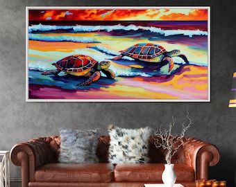 Sea Turtle Framed Canvas Print Painting, Watercolor Painting, Sea Turtle Print, Sea Turtle Wall Art, Beach Decor, Print, Green Sea Turtle