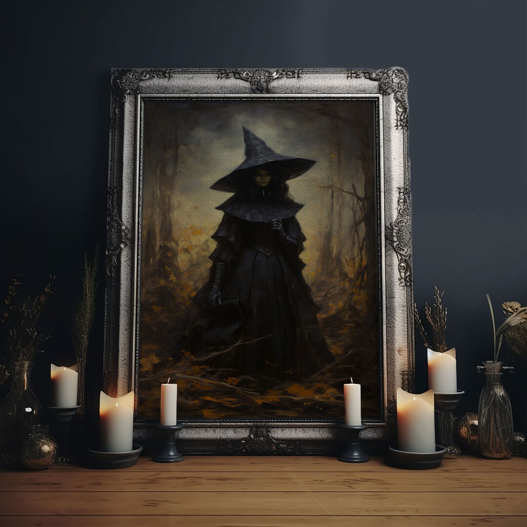 Gothic Witch Art, Framed Halloween Canvas, Canvas Print, Spooky ...