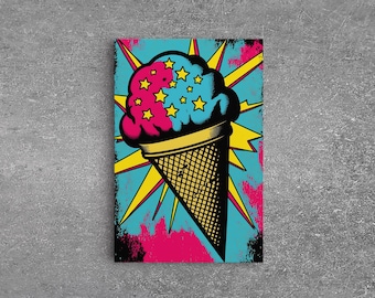 Pop Art Ice Cream, Psychedelic Ice Cream Cone, Framed Canvas Print