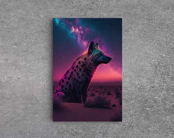 Portrait of a Neon Hyena, Laughing Hyenas, Framed Canvas Print, Unique Wall Art, Kid Room Art, Synthwave Retro Style Decor