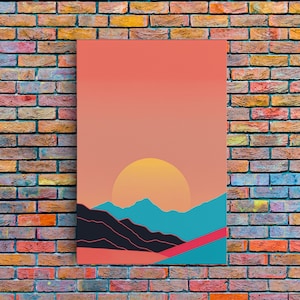 Peach Sunset, Framed Canvas Print, Minimalist Art Deco Inspired Wall Art